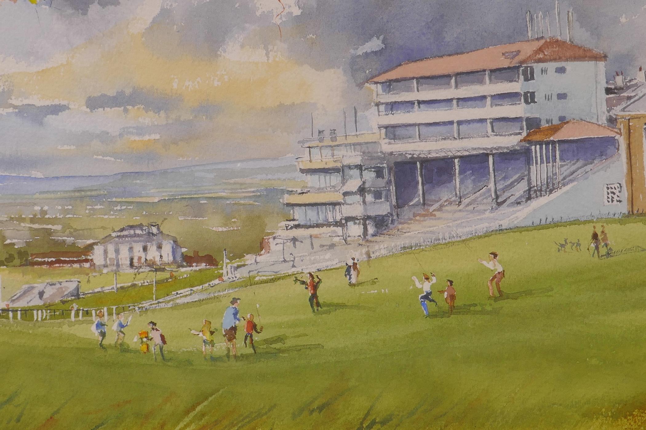 Douglas Baldwin, Flying Kites on Epsom Downs, signed and dated '94, watercolour, 20" x 13" - Image 2 of 3