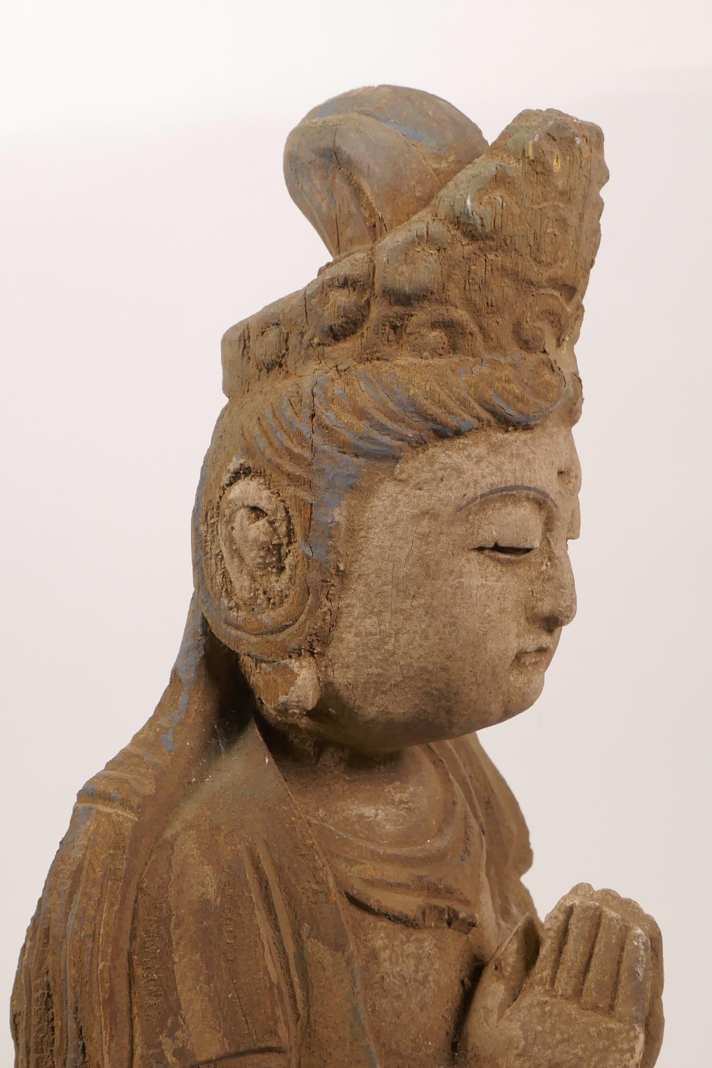 A Chinese carved and painted wood figure of Buddha seated in meditation, 14½" high - Image 6 of 6