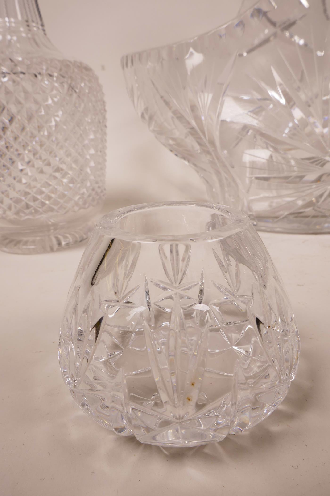 A lead crystal cut glass basket with traditional starburst design, 12" high x 12" long; an Edinburgh - Image 3 of 6