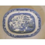 A Victorian Staffordshire blue and white transfer printed meat dish, marked Cartwright and