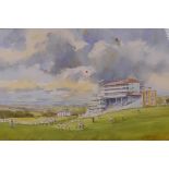 Douglas Baldwin, Flying Kites on Epsom Downs, signed and dated '94, watercolour, 20" x 13"