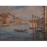 Grand Canal Venice with the Rialto bridge, oil on canvas, signed Paoletti, first half C20th, 27" x