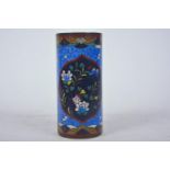 A Chinese cloisonné cylindrical spill vase decorated with butterflies and flowers, 6" high