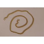 A 18ct gold twisted rope link chain, 20" long, 14.5 grams