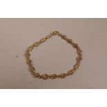A 9ct gold fancy link bracelet, 7" long, 5.2 grams
