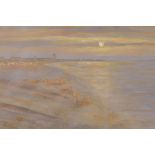 Coastal landscape by moonlight, unframed gouache, signed H.M. Livens, 10" x 13½"