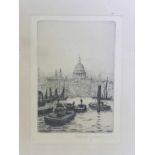 Rowland Langmaid, engraving of the Thames with St Paul's in the distance, 4" x 6"