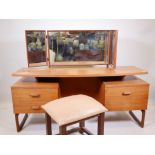 A G Plan quadrille dressing table by R. Bennet with triptych mirrors (one hinge missing) and
