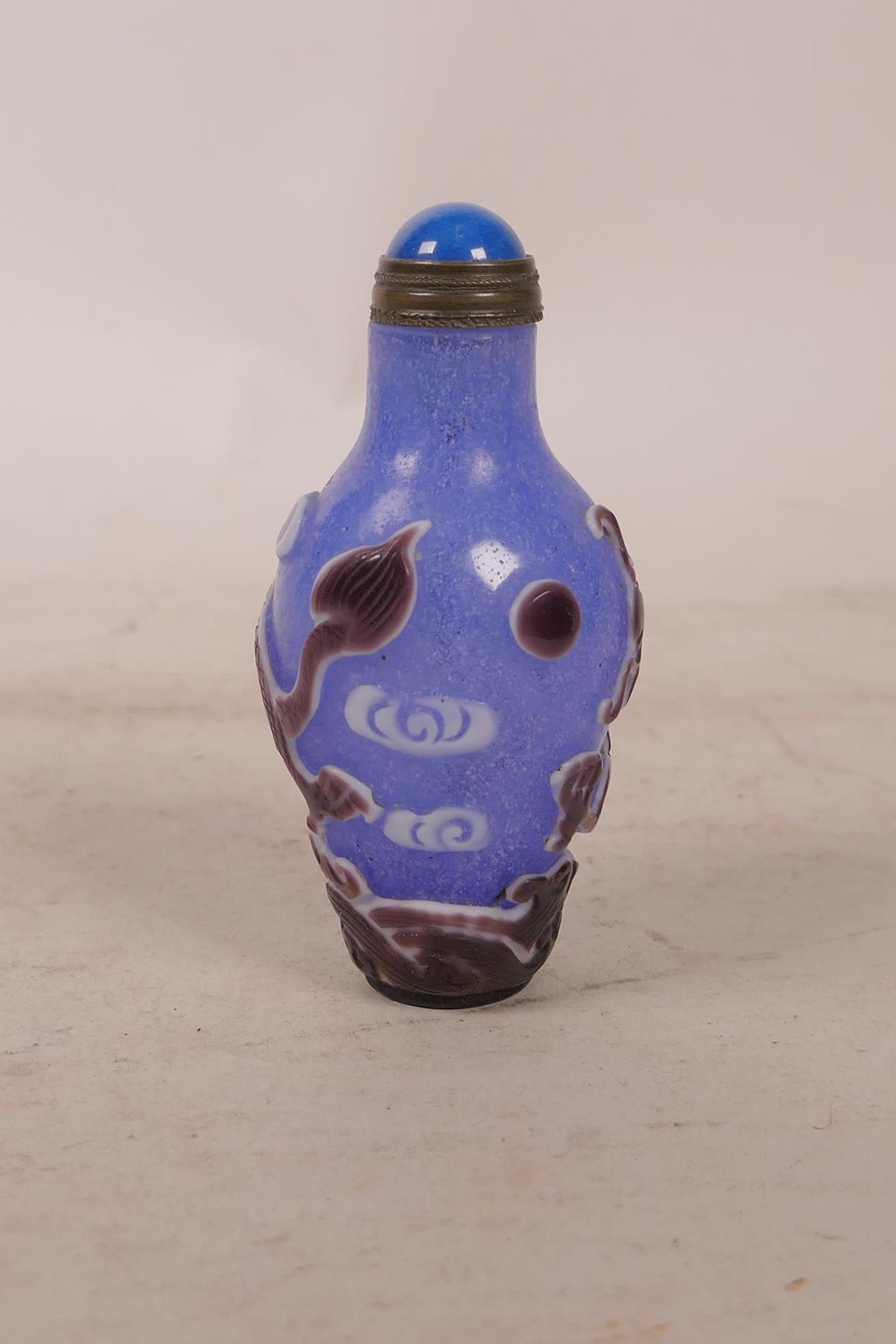A Chinese carved Peking overlay glass bottle decorated with a dragon, 2½" long - Image 3 of 3