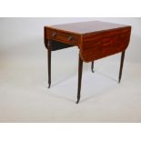 A C19th Pembroke table, with satinwood banding, single drawer and Gillow legs, 34" x 21", 28" high