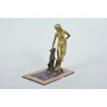 A cold painted bronze of a Middle Eastern courtesan with a panther, 6½" x 4", 7" high