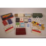 A box of vintage games and playing cards including carpet croquet, dominoes etc