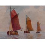 Jurgen Voss-Holst, gaff rigged sailing boats, signed, gallery label verso, 15" x 11"