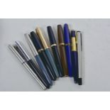A collection of ten vintage fountain pens by Parker, Sheaffer, Wyvern etc