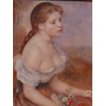 A framed canvas art print of a girl after the Rembrandt original, 7½" x 10"