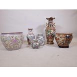 A collection of Chinese ceramics, famille verte jar and cover, canister and two fish bowls,