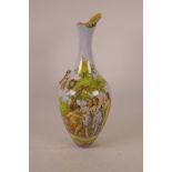 A majolica vase with classical decoration, A/F