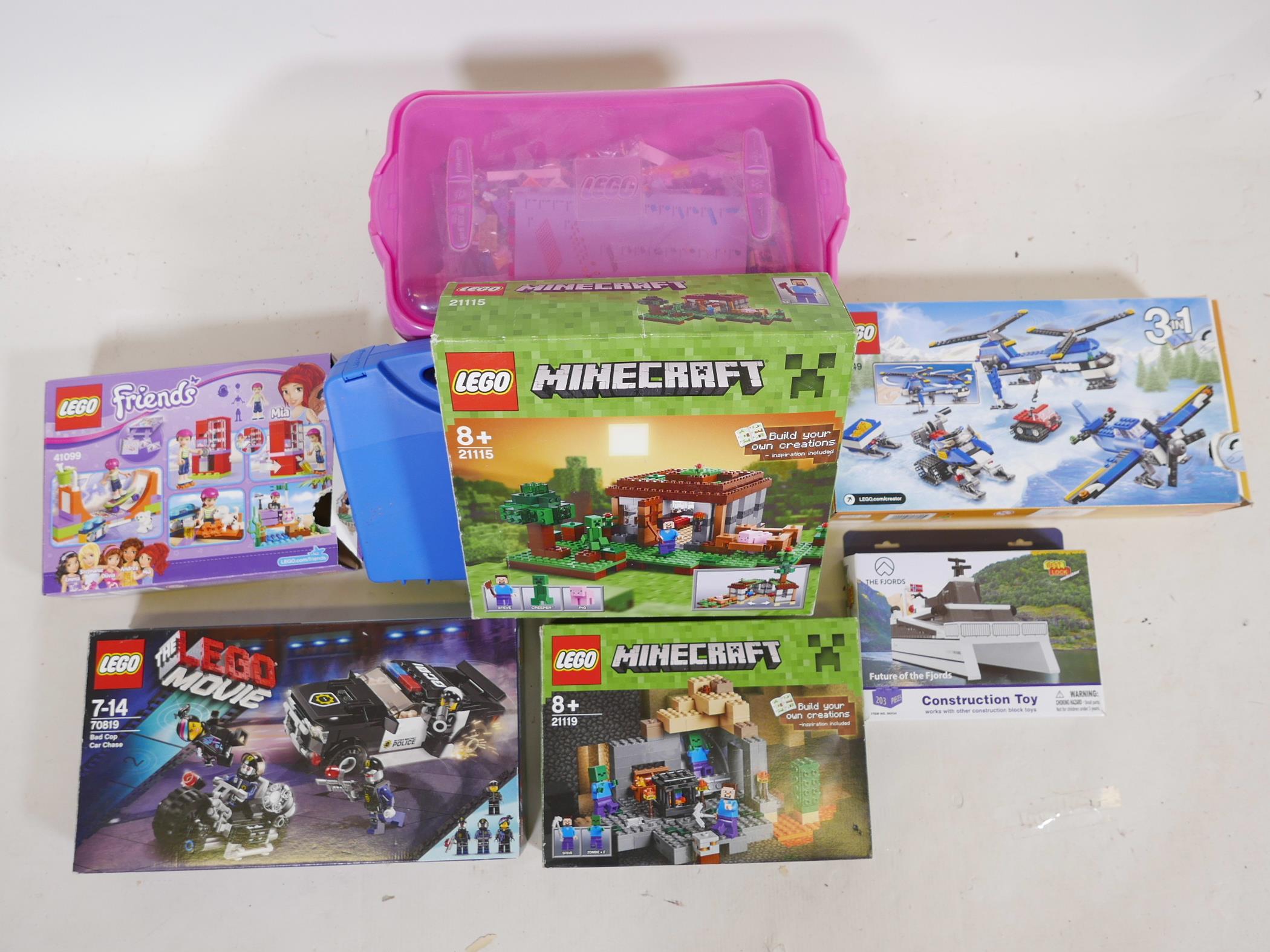 A collection of boxed sets and loose Lego, to include Minecraft, Lego Movie, Friends, Creator etc,