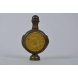 A Chinese bronze snuff bottle with coin decoration to side, 2 character mark to base, 4" high