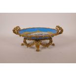A Sevres style centrepiece with ornate ormolu mounts, 14" x 8½", 5" high