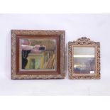 Two gilt mirrors, both with scrolling decoration, largest 19½" square, A/F