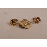 A pair of 9ct gold rope ball stud earrings, and a gold tooth, gross 4.3 grams