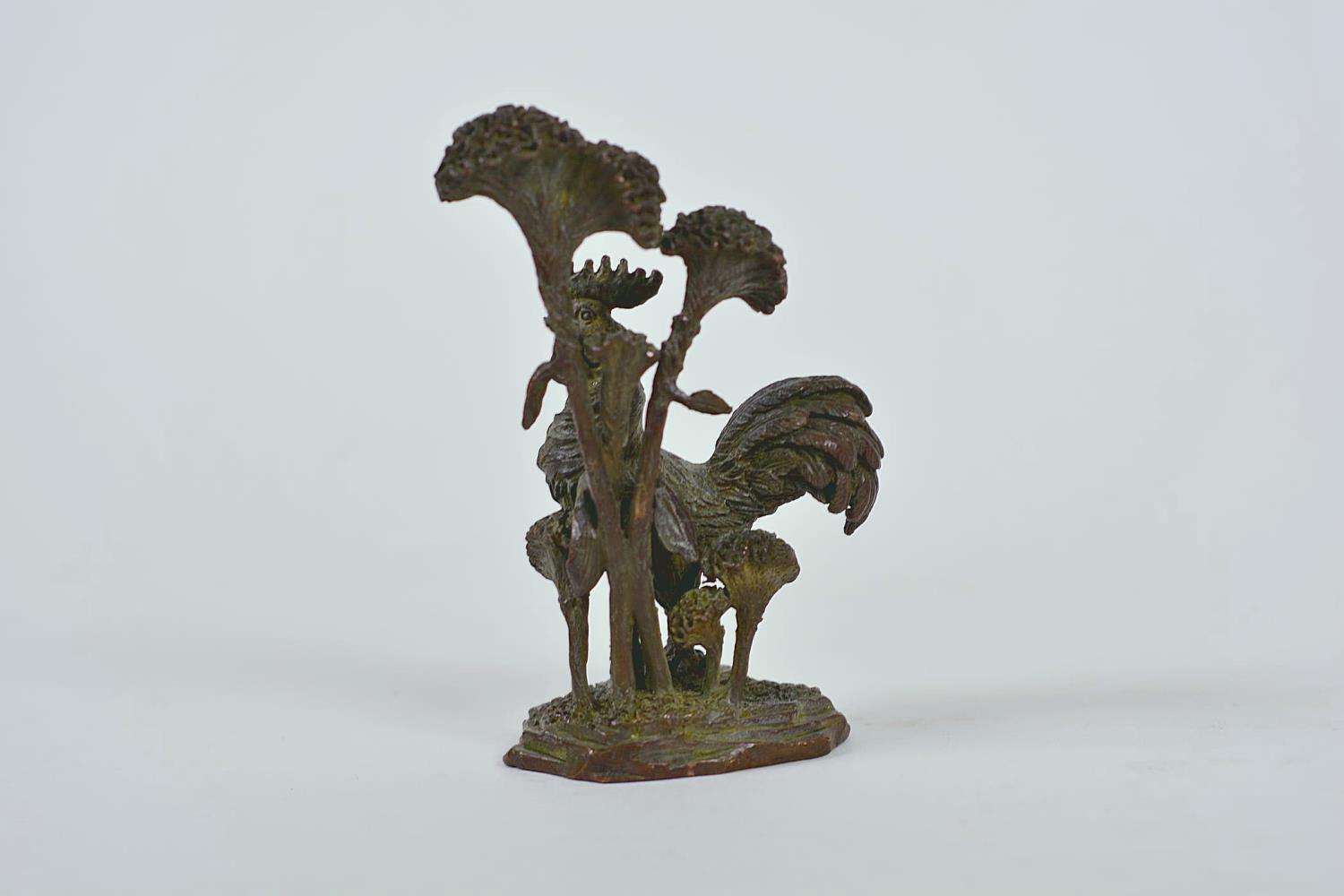 A Chinese bronzed metal cockerel, and another of a mythical creature, longest 7" - Image 5 of 11