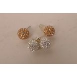 Two pairs of silver and cubic zirconium set ball stud earrings