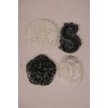 Four various Chinese hardstone pendants