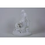 A C19th Sevres style white bisque porcelain figural group of an C18th French young man and girl in