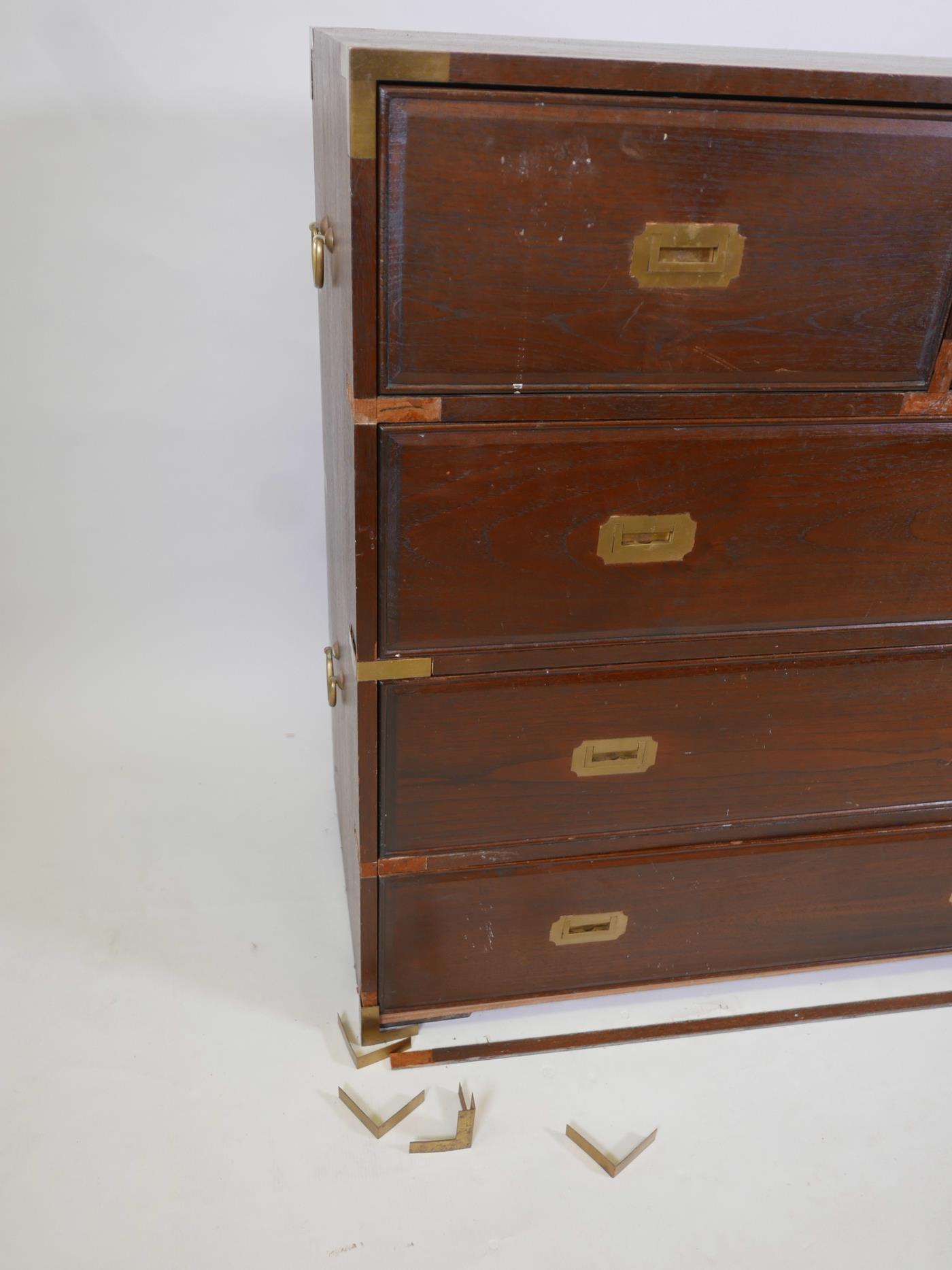A mahogany military style chest of two short and three long drawers with brass bound corners, - Image 4 of 7