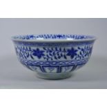 A large Chinese blue and white porcelain bowl with phoenix decoration, 10" diameter
