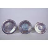 Three Islamic Ottoman copper dishes, with overlaid silver Tughra decoration, varying sizes,