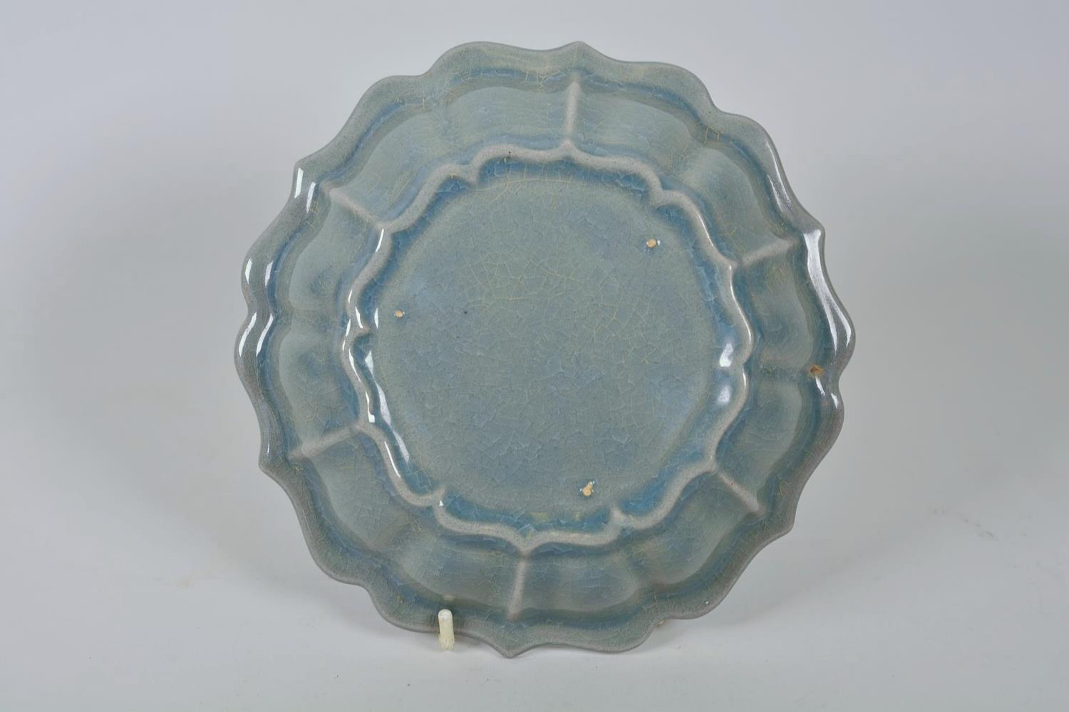 A Chinese celadon crackle glazed Ru ware style dish of lobed form, 7½" diameter - Image 2 of 7