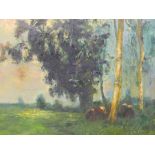 After G. Loiseau, cattle by the treeline, oil on canvas, re-lined, 19½" x 16"