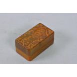 A Chinese amber soapstone box and seal with carved character inscription to lid and base, 3" x 1½"