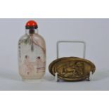 A Chinese erotic reverse decorated snuff bottle together with a Japanese shunga carved boxwood