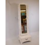 A painted pine cheval mirror with a single drawer, 67½" high