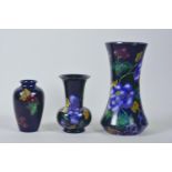 Three 'Royal Stanley' red earthenware vases painted in the 'Jacobean' pattern, largest 8" high