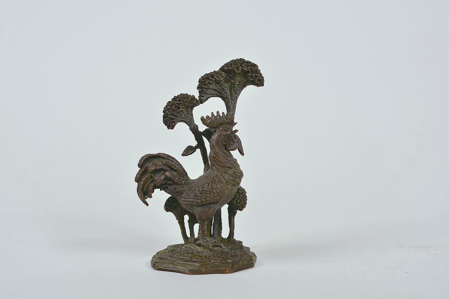 A Chinese bronzed metal cockerel, and another of a mythical creature, longest 7" - Image 3 of 11