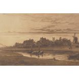 An antique engraving of a Suffolk village titled verso 'Walberswick', signed in the margin, 18" x