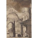 Architectural study, signed Muirhead Bone, ink and wash, 10" x 6½"