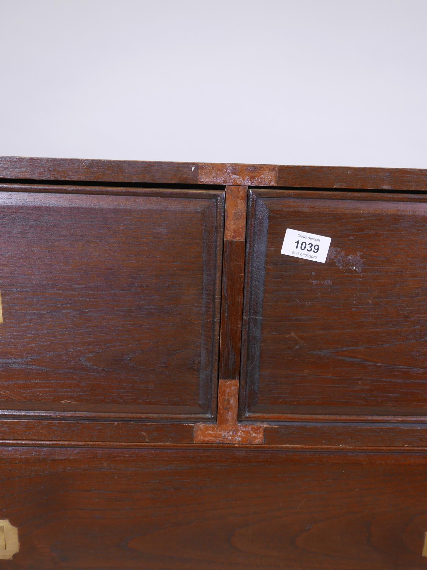 A mahogany military style chest of two short and three long drawers with brass bound corners, - Image 6 of 7