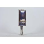 A silver plated travelling candle carriage lamp with vesta box, 9" long