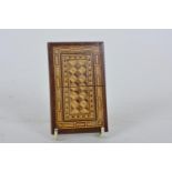 A C19th inlaid wooden marquetry card case, W/F, 4¼" long x 2½" wide
