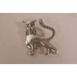 A 925 silver and marcasite cat brooch