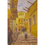 Figures in a back street, signed indistinctly, 19½" x 13½"
