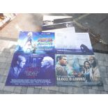 Five mounted film posters, 'Monsters vs Aliens', 'Sleuth', 'Shadow Dancer', 'Blood Diamond' and '