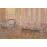 Boats on a Venetian canal, signed Apperley (George Owen Wynne Apperley), gilt framed watercolour, 9"