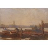 Boatmen and barges in the Thames Estuary, information relating to John Hodgson Lobley verso, 12" x